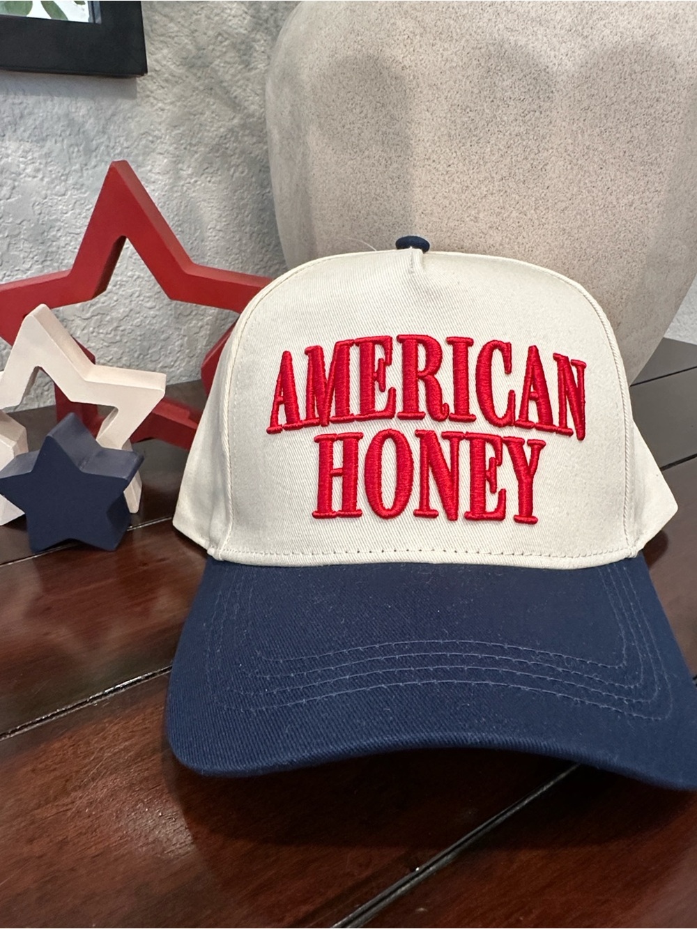 David and Young Cream & Navy Baseball Cap with Red 'AMERICAN HONEY' Embroidery